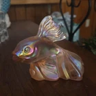 Iridescent Pink Gold Glass Fish Figurine Art Glass Translucent Glossy Decorative