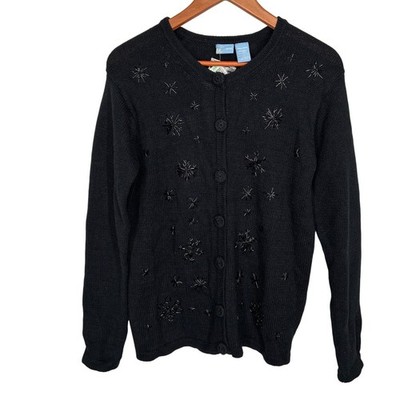 Kmart Holiday Editions Beaded Snowflakes Button Up Cardigan Sweater Small NWT