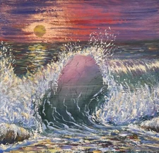 Original Artwork Modern OIL Painting Landscape 19x19 cm WAVES Seascape Arts Gift