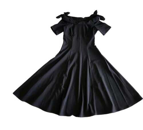 Hell Bunny Vixen Bianca Bow Black Retro 50s Style Pin Up Goth Dress Women SZ XS - Picture 10 of 18