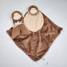 x2 Angel Dear Lovey Brown Monkey Security Blanket Plush  Identical Replacement