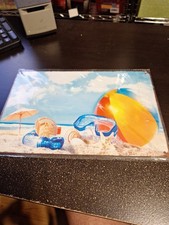 Summer Beach Scene Metal Tin Sign 8" x 12" Coastal Ocean Wall Decor