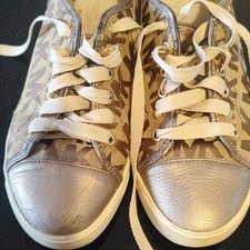 Michael Kors MK Logo Low Top Lace-Up Sneakers Brown/Gold Women s Casual