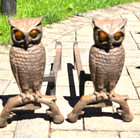Antique Cast Iron Owl Andirons Glowing Glass Amber Eyes Fireplace Andirons 13" — photo 4