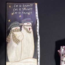 20 Let it Snow SNOWMAN SIGN Grooved Wood Hanger Plaque Winter Christmas Vintage