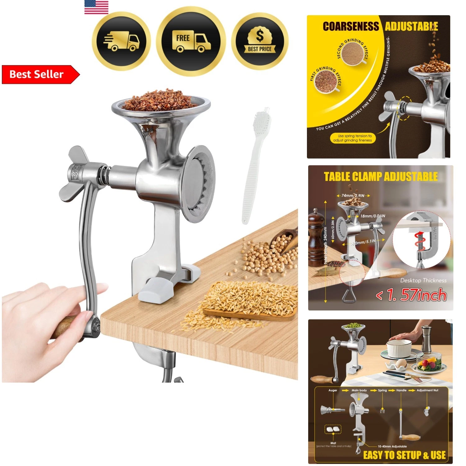 Manual Grain Mill Stainless Steel Coffee Grinder Spice Pepper Corn Mill
Opens in a new window or tab