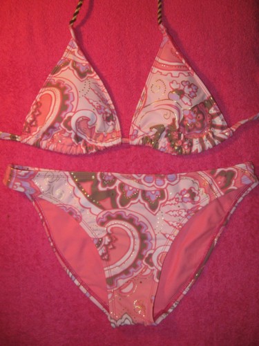 Kenneth Cole Pink Purple Gold Multi-color Boho Print Bikini 2pc Swimsuit M