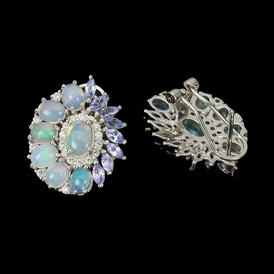 Argento Sterling 925 Orecchini Ovale Opale Di Fuoco 7x5mm Gemma Pietra Naturale - Immagine 3 di 4