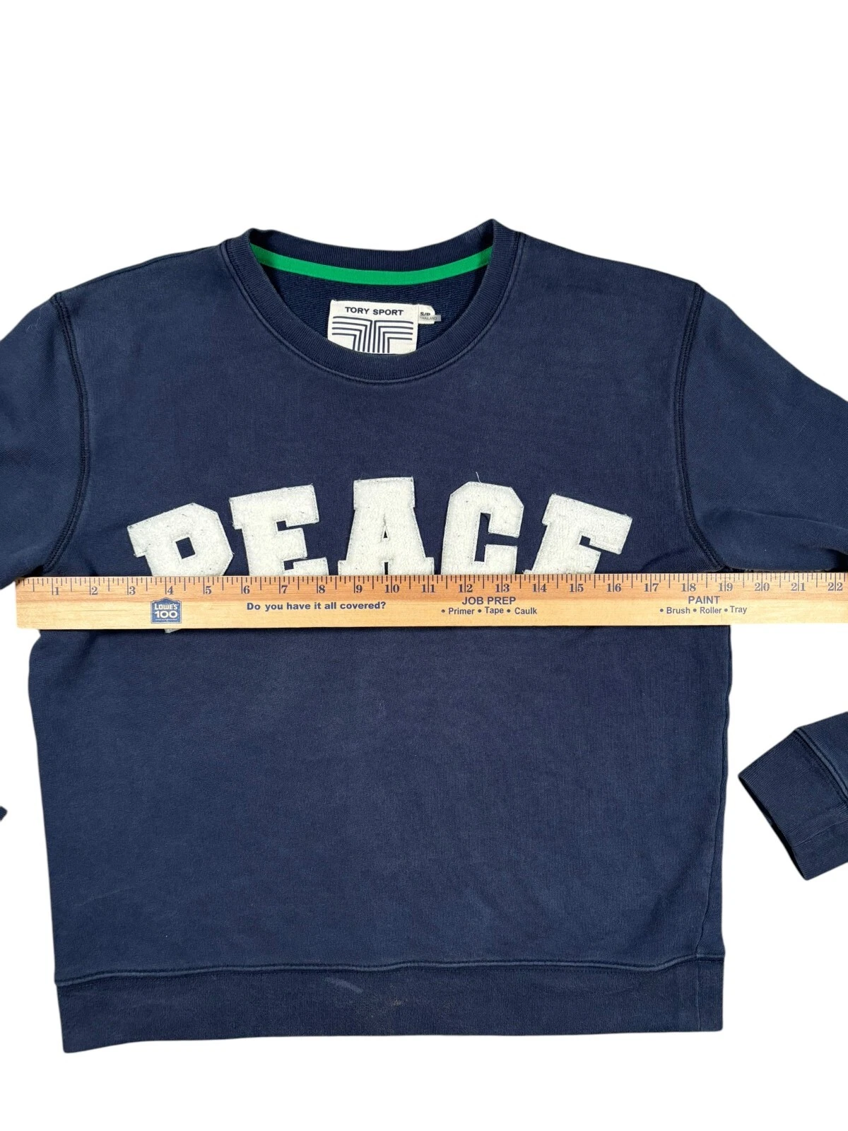 Felpa girocollo Tory Burch Sport Graphic PEACE blu navy taglia small pullover