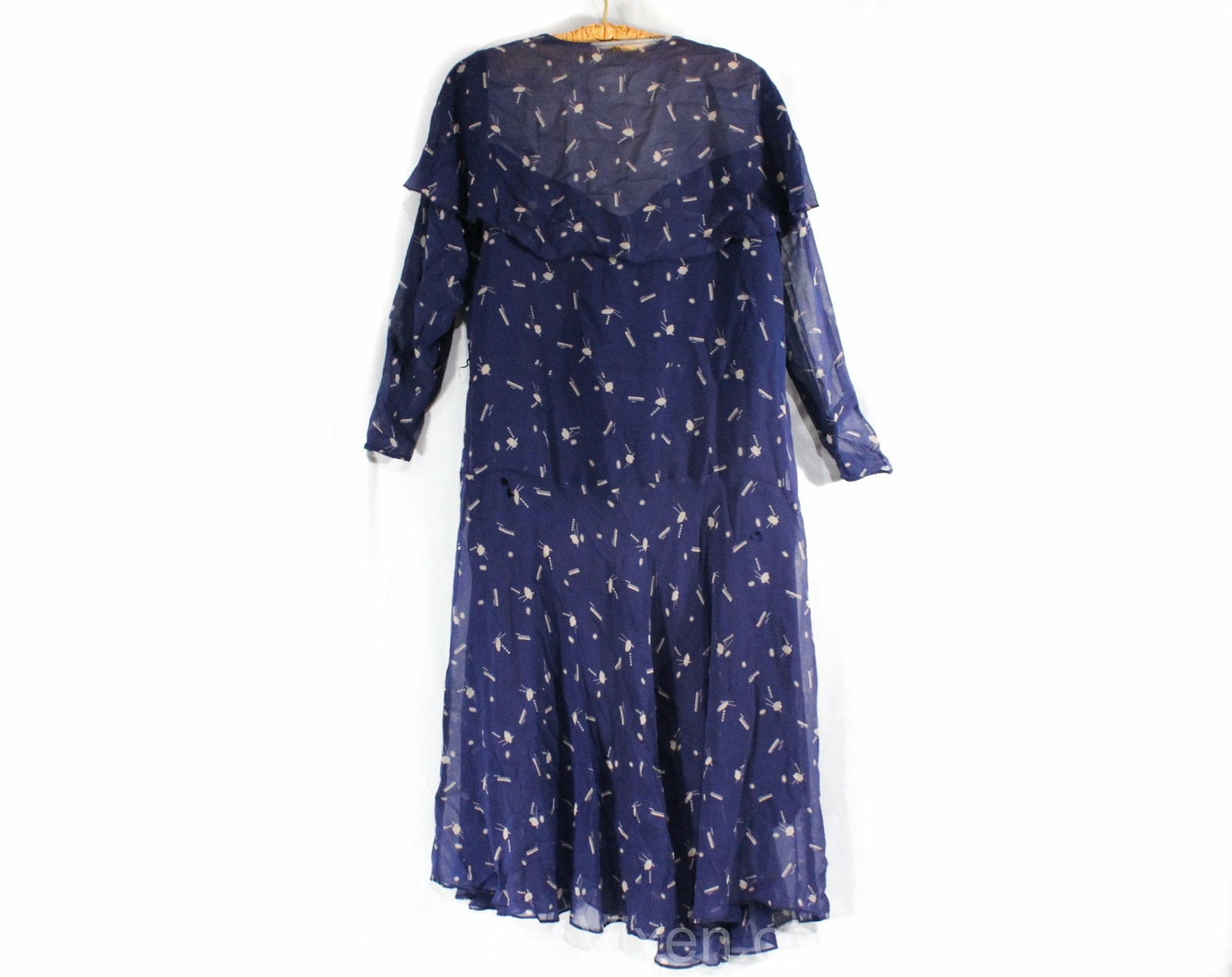 As Is Size 12 1920s Dress Novelty Print Blue Deco… - image 10