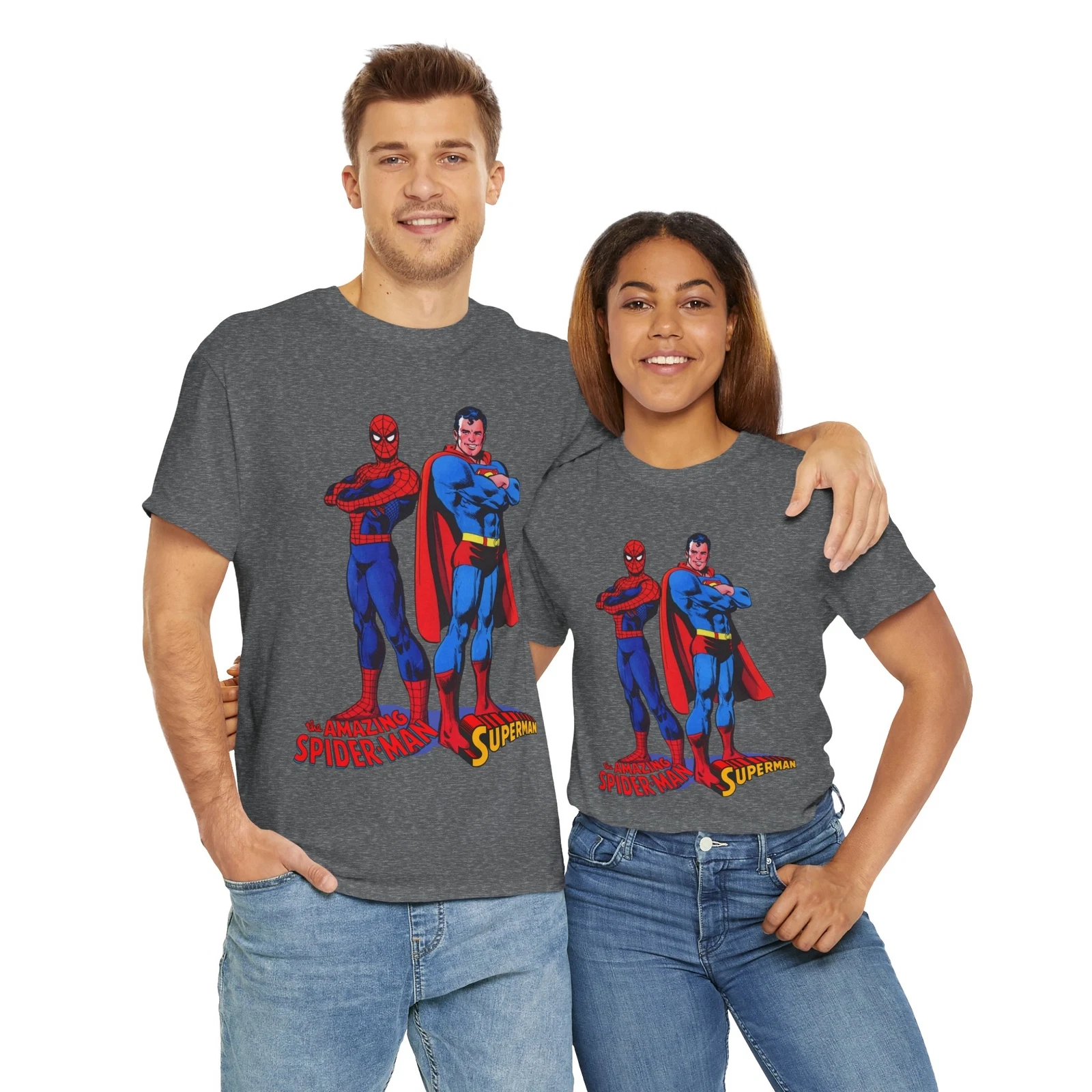 Amazing Spider-man, Superman T-Shirt - 1970s D.C Comics & Marvel Team-Up