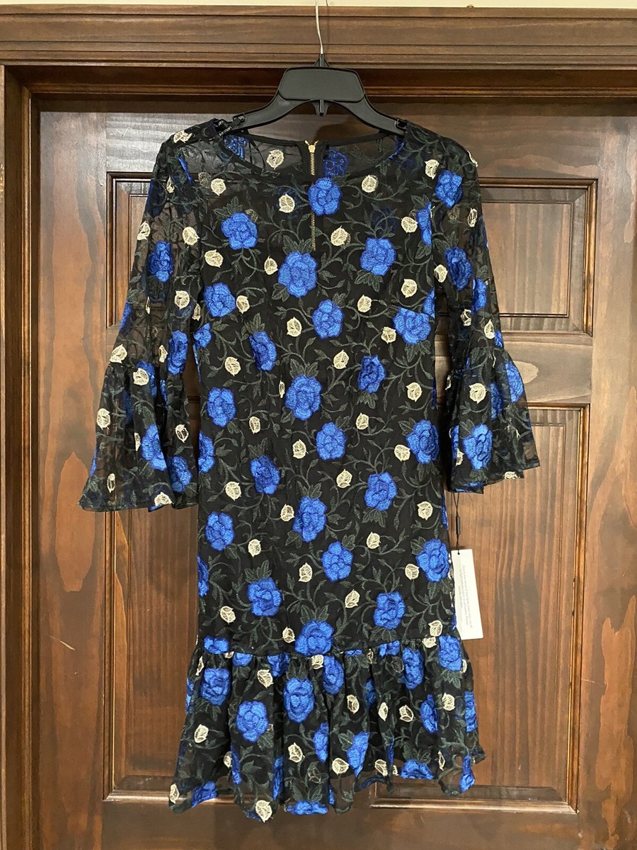 calvin klein 2 black blue lace overlay dress new