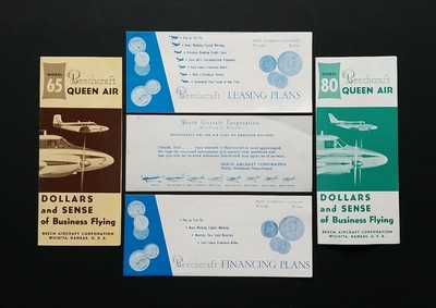 5 Vintage Beechcraft Aircraft Corporation BROCHURES/INSERTS ~ Aviation 