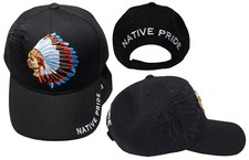 Native Pride Indian Chief Headdress Black Shadow Adjustable Embroidered Hat Cap