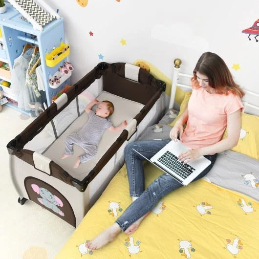 Baby Crib Playpen Playard Pack Travel Infant Bassinet Bed Foldable