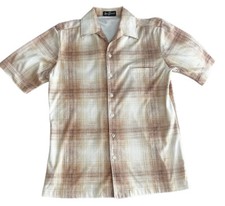 Vintage Alan Stuart Shirt 70s Medium 15-15.5 Brown Cream Brushed Checks Pocket