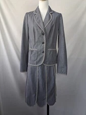 Nicole Miller Collection Skirt Suit Gray W/Piping Sz 2 XS Made In USA