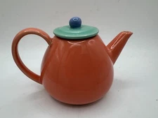 LINDT STYMEIST COLORWAYS Personal 3 Cup Teapot 4 3/8" Salmon / Turquoise EUC