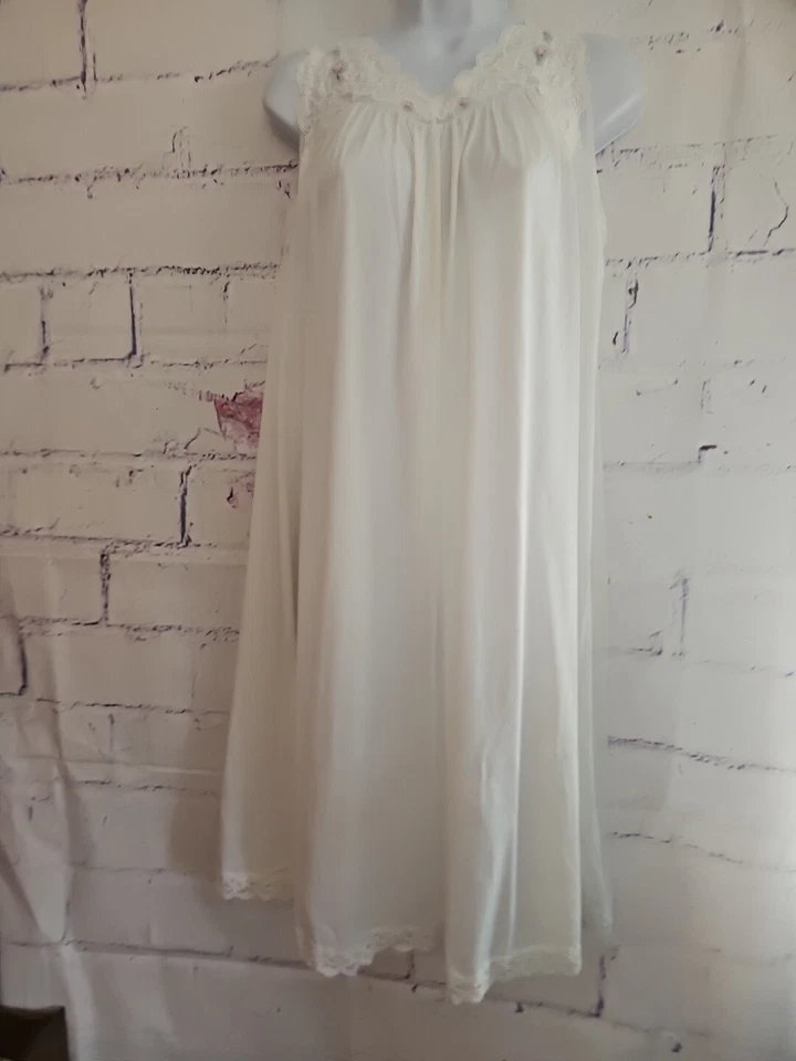 Shadowline винтажный белый без рукавов Chemise ночная рубашка маленький без рукавов v-образным вырезом - Изображение 4 из 4