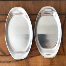 Wilhelm Wagenfeld 2 Servierplatten WMF, 1950er Cromargan, Aufschnittplatte