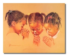 Three African American Girls Praying Religious Wall Picture Art Print 16x20"