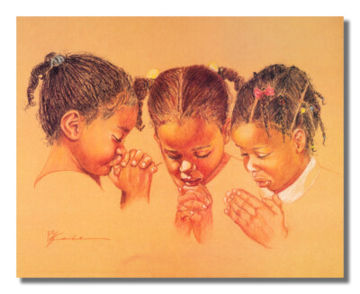 Three African American Girls Praying Religious Wall Picture Art Print 16x20''