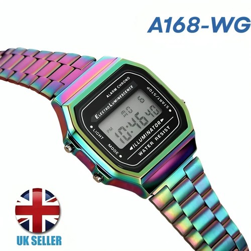 Brand NEW Retro Classic Unisex Digital Black, Silver, Gold Watch A168WA-1YES UK - Picture 4 of 7