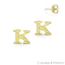 Initial Letter "K" Petite Baby Stud 14k Yellow Gold Stamping Push-Back Earrings