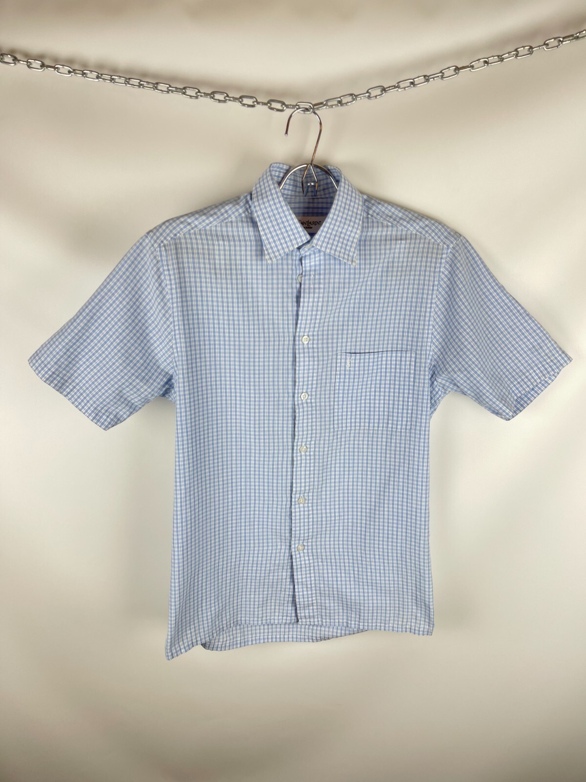 Camicia Yves Saint Laurent vintage blu a quadri quadri manica corta
