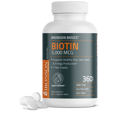 Bronson Biotin 5,000 MCG Hair, Skin & Nails Support, 360 Vegetarian Tablets