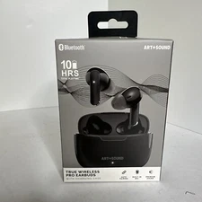 Bluetooth True Wireless Pro Ear Buds BLACK Built in Mic Charge Case Art + Sound 