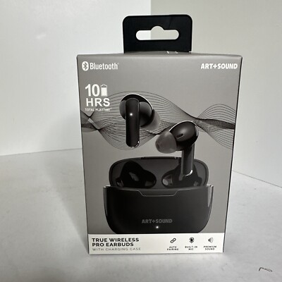 Bluetooth True Wireless Pro Ear Buds BLACK Built in Mic Charge Case Art + Sound 