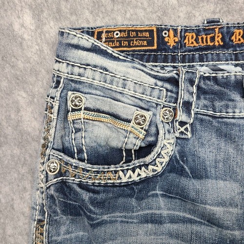 Rock Revival Jeans Men's 31x26 Clark Straight Embroidered Embellished Light Wash - Picture 6 of 13