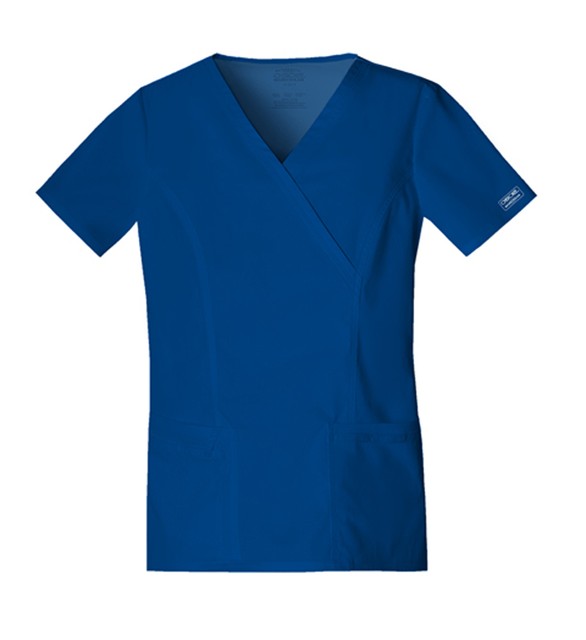Galaxy Blue Cherokee Scrubs Workwear Core Stretch Mock Wrap Top 4728
