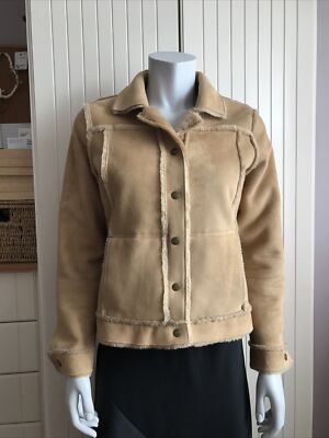 Vintage Laura Ashley Faux Suede Fur Lined Tan Camel Jacket Size Medium  Petite