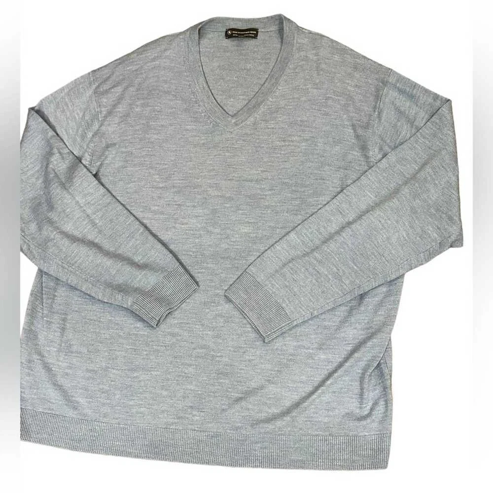 Hart Schaffner Marx Merino Wool V Neck Sweater, Gray, XL
