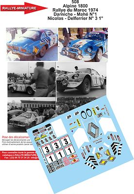 Décalcomanies 1/12 Alpine Renault A110 – Rallye Du Maroc 1973 – Darniche – WRC