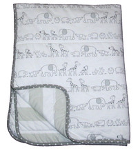 Cloud Island Baby Blanket Two by Two Gray White Quilt Reversible Stripe Animals