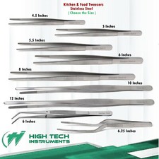 Stainless Steel Tweezers Straight Long Food Tongs Kitchen Chef Serrated Tips
