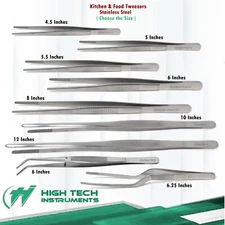 Stainless Steel Tweezers Straight Long Food Tongs Kitchen Chef Serrated Tips