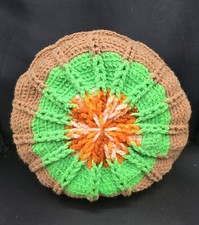 Vtg 60s 70s Hand Crochet Throw Toss Pillow Round MCM Retro Hippie Boho Flower