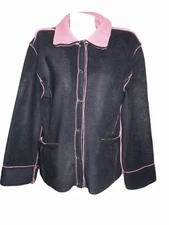 Women's Vtg Forest Walk Fleece Polar Farm Soft Warm Black Jacket Coat sz XL X83