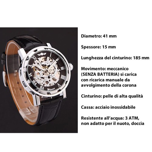 PELLE MECCANISMO A VISTA OROLOGIO NERO ACCIAIO AUTOMATICO SKELETON DA POLSO  yg | eBay