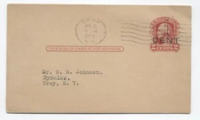 1922 UY9 1 cent surcharge attached message/reply postal card Troy NY [h.5836]