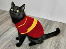 Hand Knitted Cat Sweater "Quidditch", Wizard School Uniform Cotton Dog Jumper