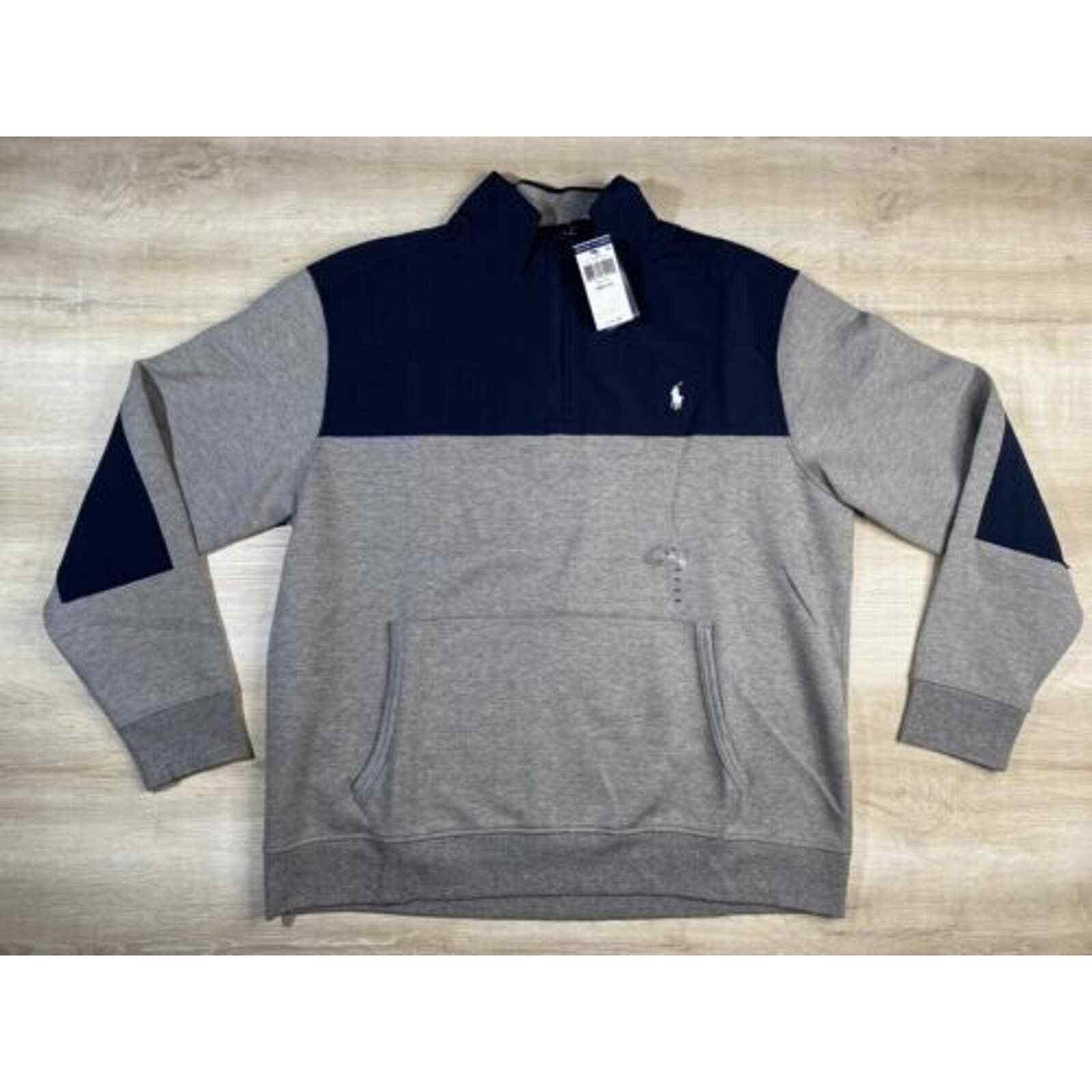 Felpa polo nuova con etichette Ralph Lauren da uomo blu grigio S 1 4 cerniera pullover bianco pony