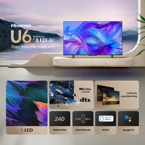Hisense 75" inch QLED 4K Google Smart TV Dolby Vision HDR 240 Motion Rate 75U6H - Picture 2 of 12