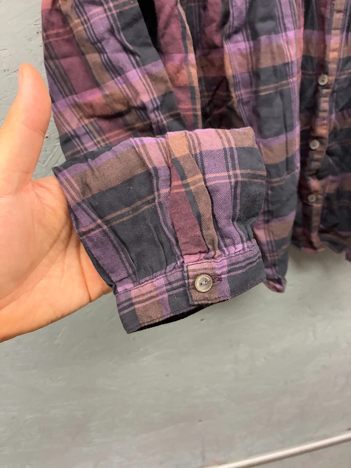 Elizabeth and James格子纽扣上衣女式小号紫色黑色棉质波西米亚风 — 第 3/4 张图片