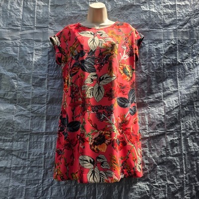 Next Petite Floral Shift Dress UK 10 Coral Pink Cap Sleeve Lined Mini Brand New