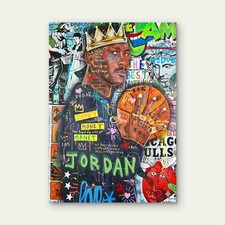 Graffiti Crowned Basketballer Staring Calmly  40x60cm Metal Print Ready to Hang